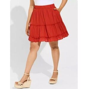 Torrid Orange Cotton Clip Dot Ruffled Tiered Mini Skater Skirt w/Pockets 1X